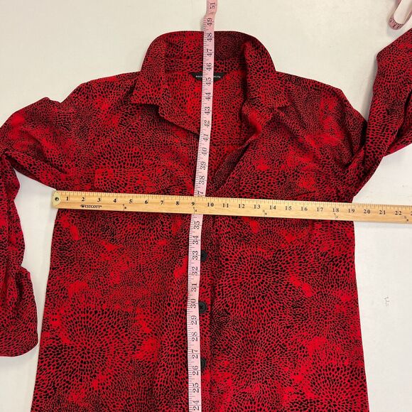 Rock & Republic Animal Print Shirt Dress Women M Medium Red Rolled Sleeves *READ - Picture 7 of 11
